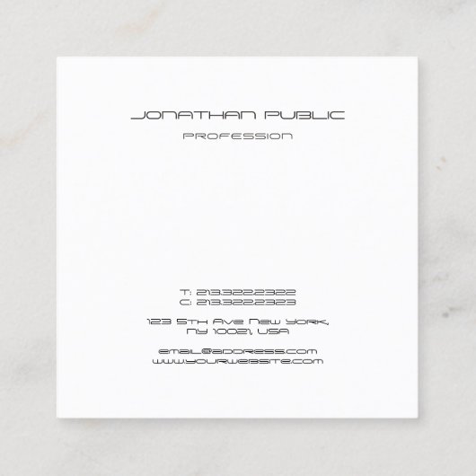 Trendy Schwarz-weiß Monogram Initial Stylish Moder Quadratische Visitenkarte (Rückseite)