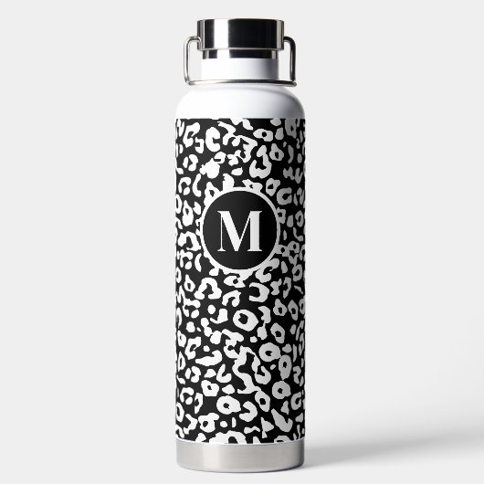 Trendy Schwarz-weiß Monogram Trinkflasche (Rückseite)