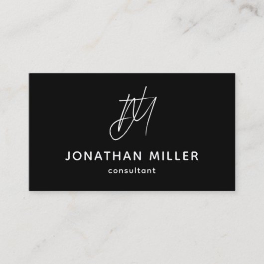 Trendy Schwarz-weiß Monogram Visitenkarte (Vorderseite)