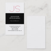 Trendy Schwarz-weiß Red Monogram Business Card Visitenkarte (Vorne/Hinten)