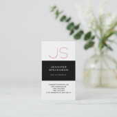 Trendy Schwarz-weiß Red Monogram Business Card Visitenkarte (Stehend Vorderseite)