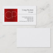 Trendy Schwarz-weiß Red Monogram Business Card Visitenkarte (Vorne/Hinten)
