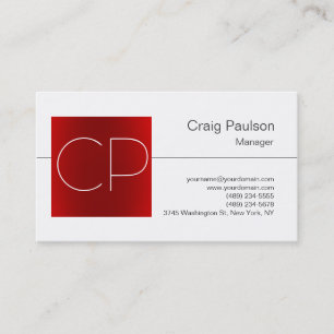 Trendy Schwarz-weiß Red Monogram Business Card Visitenkarte