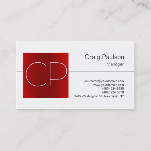 Trendy Schwarz-weiß Red Monogram Business Card Visitenkarte (Vorderseite)