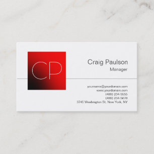 Trendy Schwarz-weiß Red Monogram Business Card Visitenkarte