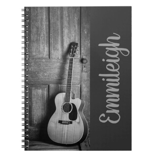 Trendy Schwarz-weiß Rustic Guitar Script Notizblock (Vorderseite)