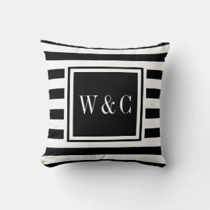 Trendy Schwarz-weiß Stripe Monogram Kissen