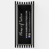 Trendy Schwarz-weiß Stripes Hair and Beauty Salon Banner (Vertikal)