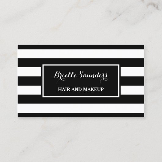 Trendy Schwarz-weiß Stripes Hair und Makeup Artist Visitenkarte (Vorderseite)
