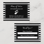 Trendy Schwarz-weiß Stripes Salon Empfehlungscoupo Empfehlungskarte (Vorne/Hinten)