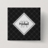 Trendy Schwarz-weiß tartan Personalize Monogram Button (Vorderseite)
