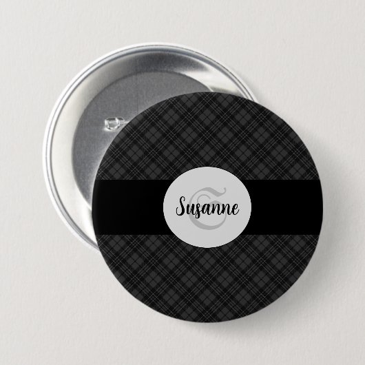 Trendy Schwarz-weiß tartan Personalize Monogram Button (Vorne & Hinten)