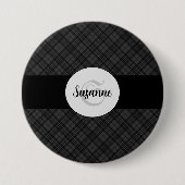 Trendy Schwarz-weiß tartan Personalize Monogram Button (Vorderseite)