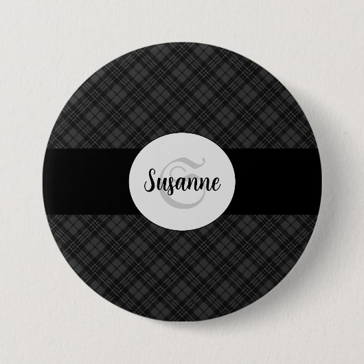 Trendy Schwarz-weiß tartan Personalize Monogram Button (Vorderseite)