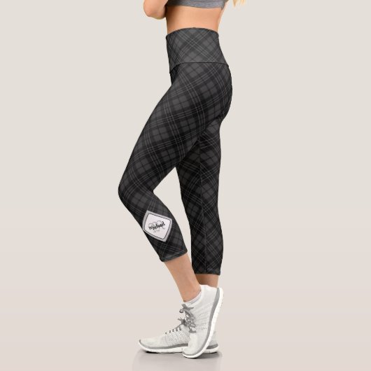 Trendy Schwarz-weiß tartan Personalize Monogram Capri Leggings (Links)