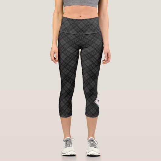 Trendy Schwarz-weiß tartan Personalize Monogram Capri Leggings (Vorderseite)