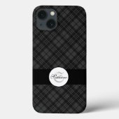 Trendy Schwarz-weiß tartan Personalize Monogram Case-Mate iPhone Hülle (Rückseite)
