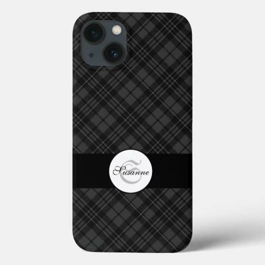 Trendy Schwarz-weiß tartan Personalize Monogram Case-Mate iPhone Hülle (Rückseite)