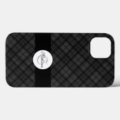 Trendy Schwarz-weiß tartan Personalize Monogram Case-Mate iPhone Hülle (Rückseite (Horizontal))