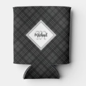 Trendy Schwarz-weiß tartan Personalize Monogram Dosenkühler (Vorderseite)