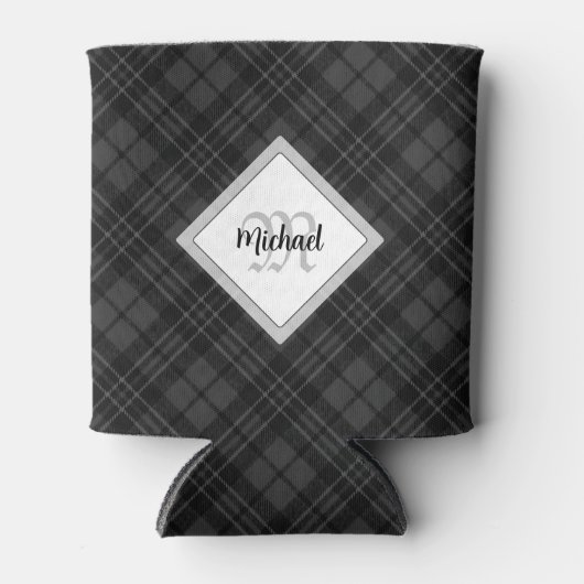 Trendy Schwarz-weiß tartan Personalize Monogram Dosenkühler (Vorderseite)