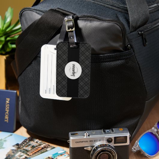 Trendy Schwarz-weiß tartan Personalize Monogram Gepäckanhänger (Vorderseite & Rückseite)