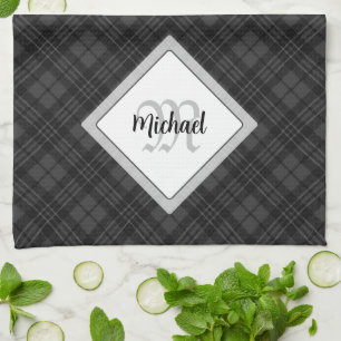 Trendy Schwarz-weiß tartan Personalize Monogram Geschirrtuch