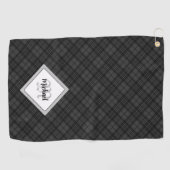 Trendy Schwarz-weiß tartan Personalize Monogram Golfhandtuch (Horizontal)