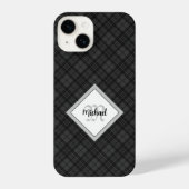 Trendy Schwarz-weiß tartan Personalize Monogram iPhone Hülle (Rückseite)
