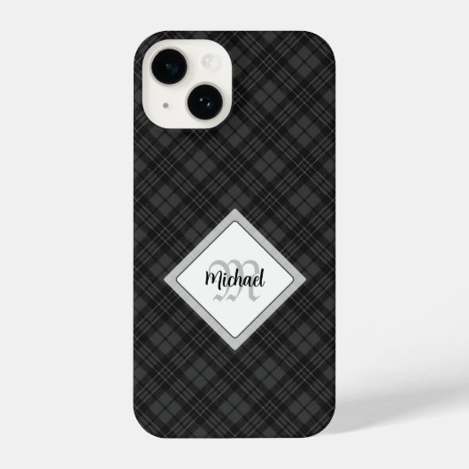 Trendy Schwarz-weiß tartan Personalize Monogram iPhone Hülle (Rückseite)