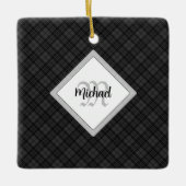 Trendy Schwarz-weiß tartan Personalize Monogram Keramikornament (Vorderseite)