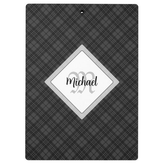 Trendy Schwarz-weiß tartan Personalize Monogram Klemmbrett (Rückseite)