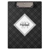 Trendy Schwarz-weiß tartan Personalize Monogram Klemmbrett (Vorderseite)
