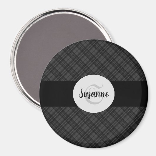 Trendy Schwarz-weiß tartan Personalize Monogram Magnet (Vorderseite/Rückseite)