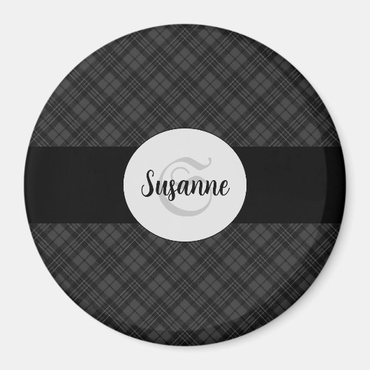 Trendy Schwarz-weiß tartan Personalize Monogram Magnet (Vorne)