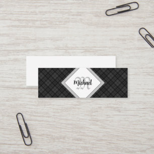 Trendy Schwarz-weiß tartan Personalize Monogram Mini Visitenkarte