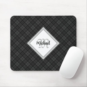 Trendy Schwarz-weiß tartan Personalize Monogram Mousepad