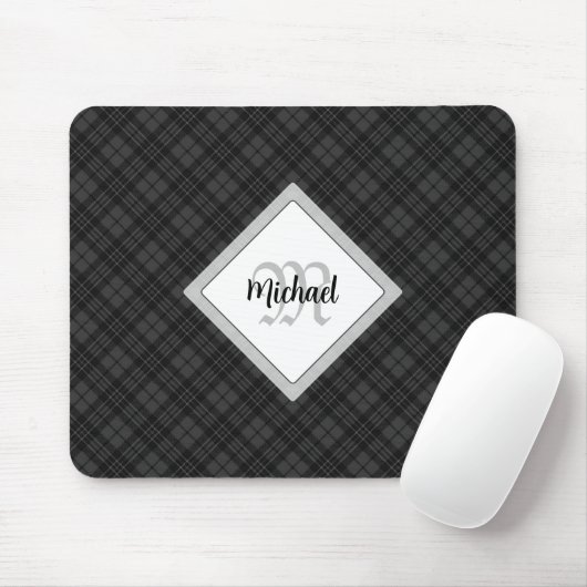 Trendy Schwarz-weiß tartan Personalize Monogram Mousepad (Mit Mouse)