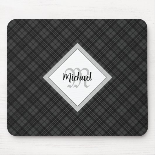 Trendy Schwarz-weiß tartan Personalize Monogram Mousepad (Vorne)