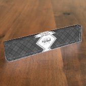 Trendy Schwarz-weiß tartan Personalize Monogram Namensplakette (Seite)
