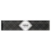 Trendy Schwarz-weiß tartan Personalize Monogram Namensplakette (Vorderseite)