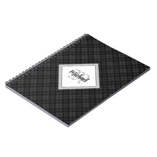 Trendy Schwarz-weiß tartan Personalize Monogram Notizblock (Linke Seite)
