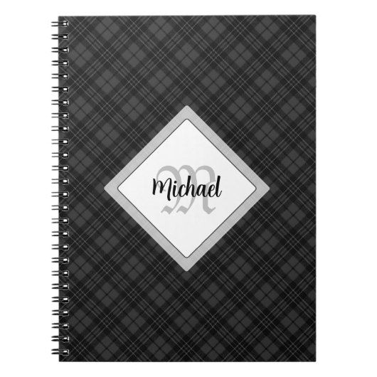 Trendy Schwarz-weiß tartan Personalize Monogram Notizblock (Vorderseite)