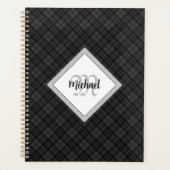 Trendy Schwarz-weiß tartan Personalize Monogram Planer (Vorderseite)