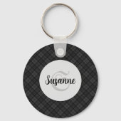 Trendy Schwarz-weiß tartan Personalize Monogram Schlüsselanhänger (Vorderseite)