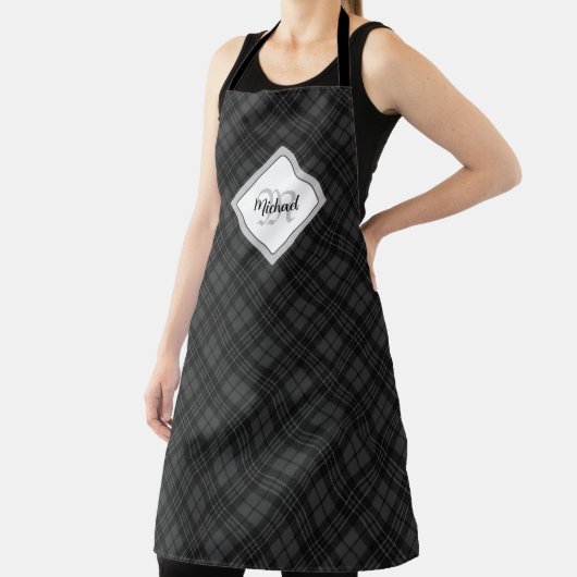 Trendy Schwarz-weiß tartan Personalize Monogram Schürze (InSitu)