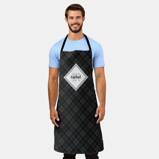 Trendy Schwarz-weiß tartan Personalize Monogram Schürze (Getragen)