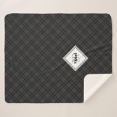 Trendy Schwarz-weiß tartan Personalize Monogram Sherpadecke (Vorderseite (Horizontal))