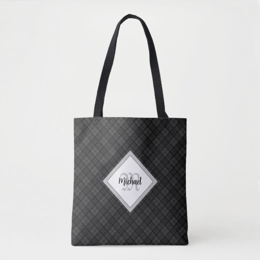 Trendy Schwarz-weiß tartan Personalize Monogram Tasche (Vorderseite)