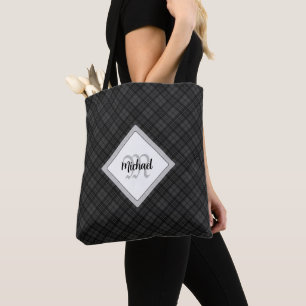 Trendy Schwarz-weiß tartan Personalize Monogram Tasche